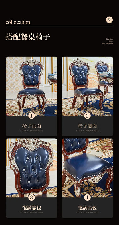 HLZ European Style Dining Table New Luxury High-End Solid Wood Home Marble French Retro Table and Chair Set Villa