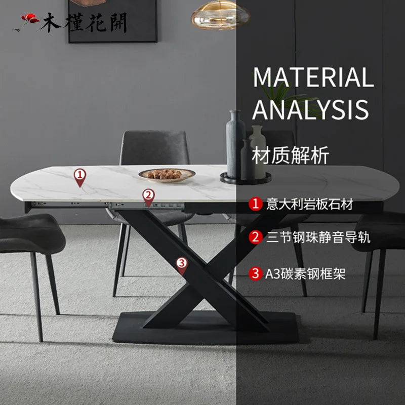 Italian minimalist light luxury multi-functional rock slab dining table combination size rectangular telescopicrotatinghousehold