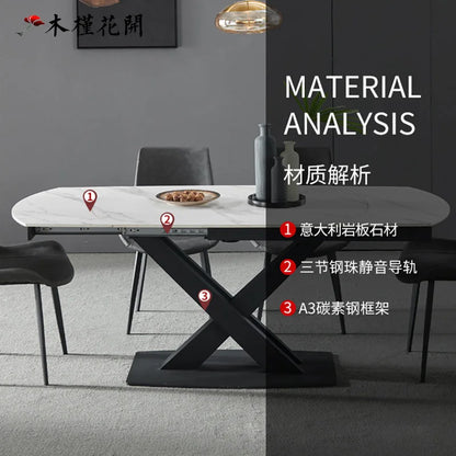 Italian minimalist light luxury multi-functional rock slab dining table combination size rectangular telescopicrotatinghousehold
