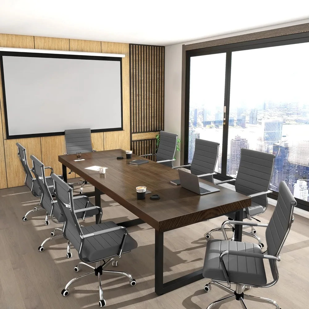 "contemporary ribbed home office chair, sleek leather meeting room seating, ergonomic desk chair for office, high-back executive