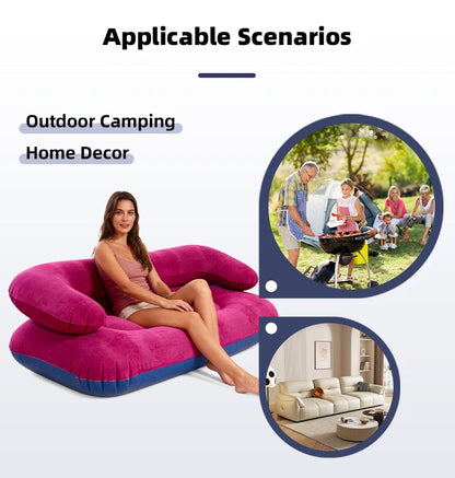 Double Inflatable Air Sofa Two-Seater Lazy Couch Heavy Duty Leak Proof Inflatable Lounge Furniture Indoor Outdoor Camping