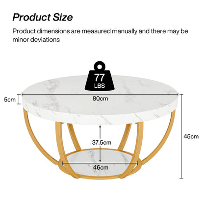 Tribesigns 31.7" Round Coffee Table, Industrial 2-Tier Circle Coffee Table with Storage Shelves, Modern Wooden Sofa Side Table