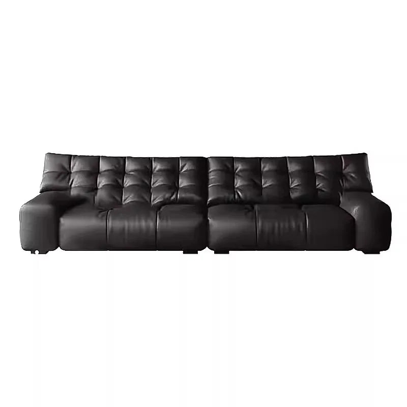 Retro oil wax leather sofa, small apartment living room straight row sofa, large sitting depth movable backrest medium ancient