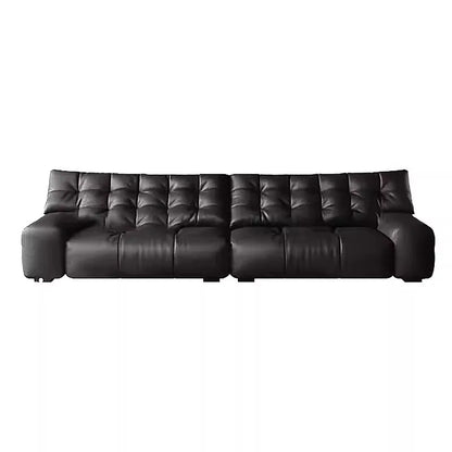 Retro oil wax leather sofa, small apartment living room straight row sofa, large sitting depth movable backrest medium ancient