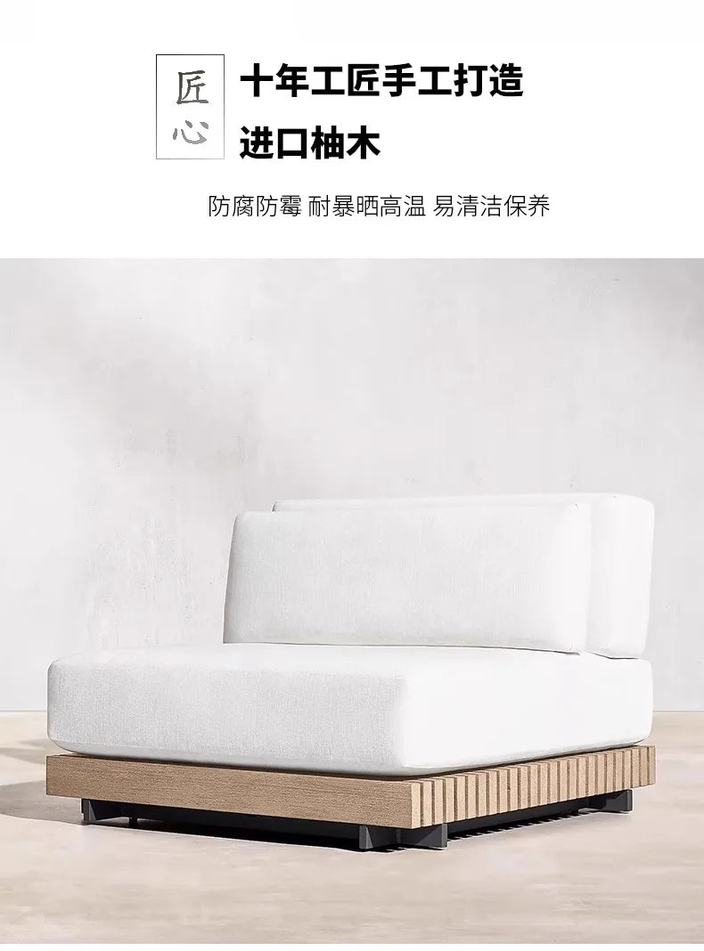 Outdoor Sofa Solid Wood Teak Rain proof and Sunscreen Courtyard Villa Outdoor Balcony Garden Soft Decoration Furniture