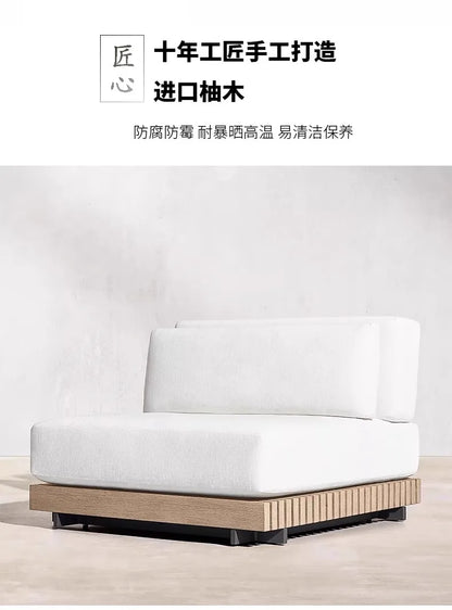 Outdoor Sofa Solid Wood Teak Rain proof and Sunscreen Courtyard Villa Outdoor Balcony Garden Soft Decoration Furniture