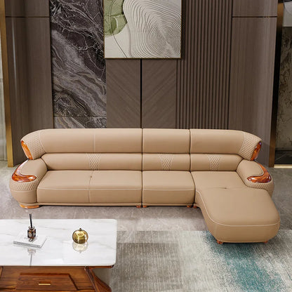 European leather sofa combination high-end living room corner luxury ebony wood first layer cowhide