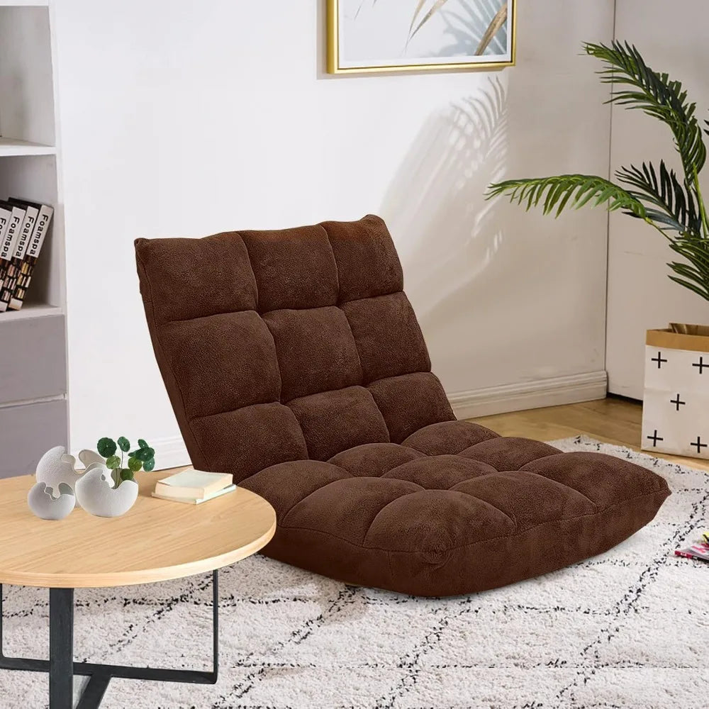 Adjustable Video Gaming Floor Chair with Back Support, Alloy Steel Frame, Soft Coral Fleece, Lazy Sofa Lounge for Comfortable Ga