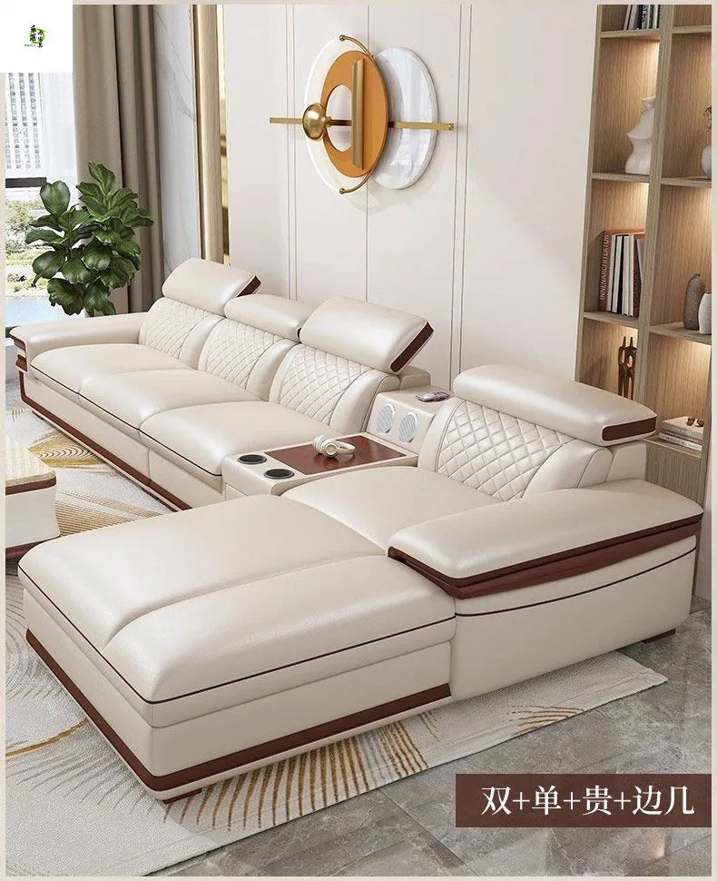 Modern simple leather sofa living room home light luxury sofa concubine combination