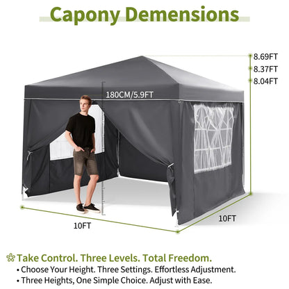 10x10FT Pop Up Canopy Tent With 4 Sidewalls, UV Protection Portable Outdoor Gazebo WIth Roll-Up Windows For Camping, Backyard, P