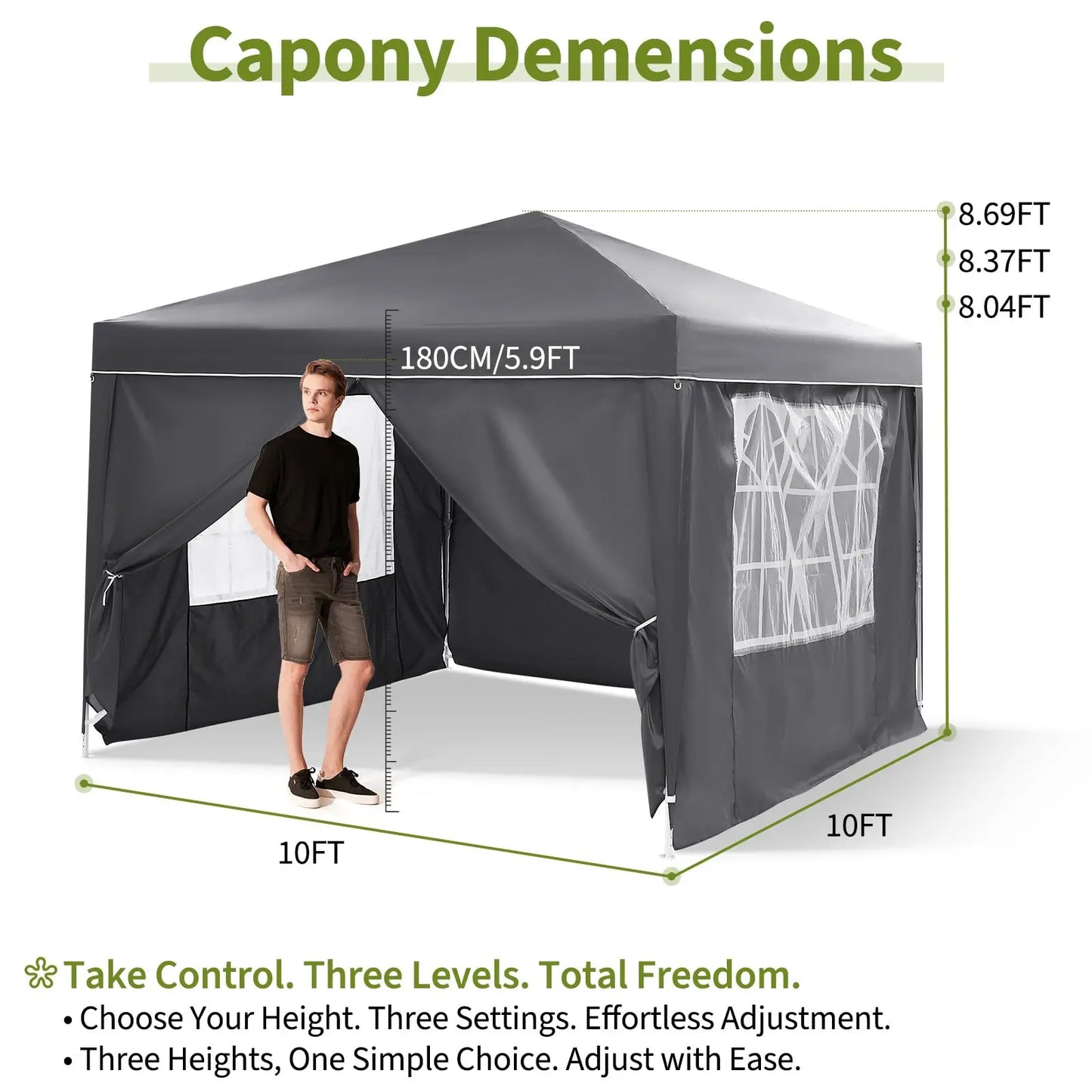 10x10FT Pop Up Canopy Tent With 4 Sidewalls, UV Protection Portable Outdoor Gazebo WIth Roll-Up Windows For Camping, Backyard, P