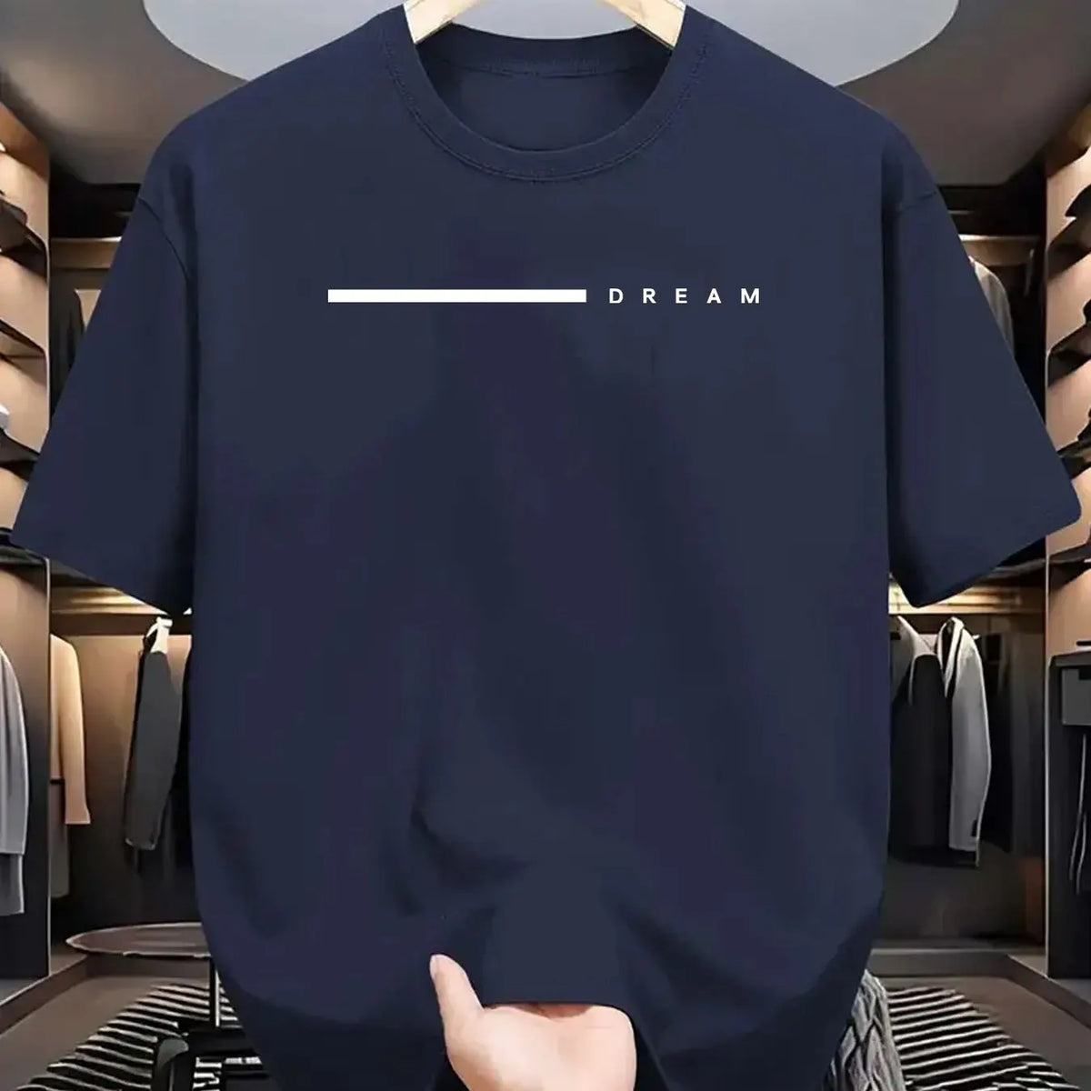 Men's summer 100 cotton fashionable casual loose plus size dream letter printed sports round neck short sleeved T-shirt top