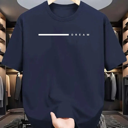 Men's summer 100 cotton fashionable casual loose plus size dream letter printed sports round neck short sleeved T-shirt top