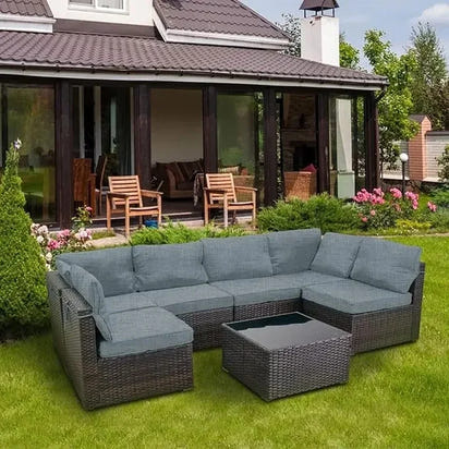 Outdoor Patio Furniture Set, Wicker Sofa with Tea Table, Rattan Conversation Sectional Set