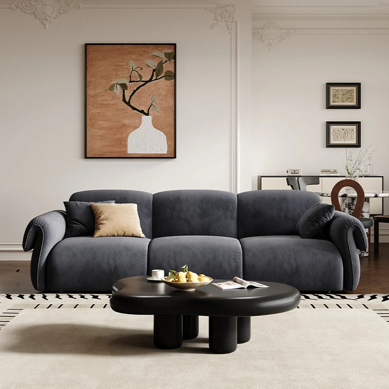 Small apartment sofa living room French retro cloud coffee table combination set green wind straight row fabric