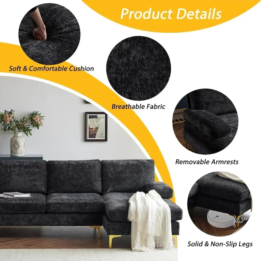121 Inch Cloud Couch Comfortable Modular Sectional Sofa For Living Room Modern Linen 3-seat Convertible Loveseat Sofa Apartment