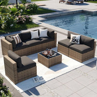 Patio Furniture Sets, 7-Piece Outdoor Patio Furniture with Thick Cushions, Wicker Outdoor Conversation Set Sectional Sofa for B