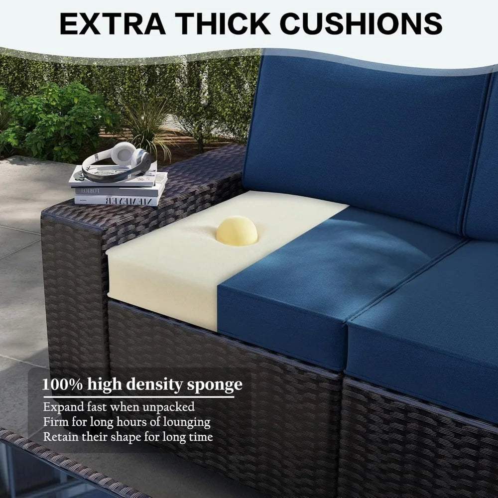 6 Pieces Patio Furniture Set, Outdoor Sectional Set of 6 w/Wide Armrest, Waterproof Wicker Conversation Set for Backyard, Dec