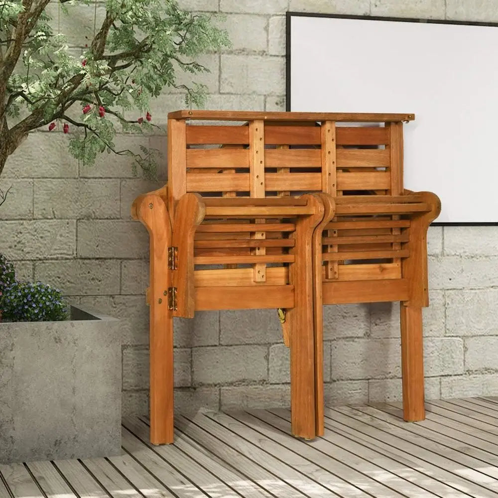 Outdoor Wood Bench, 4 Ft Foldable Eucalyptus Garden Bench, Two Person Loveseat Chair Solid with Curved Backrest and Armrest Idea