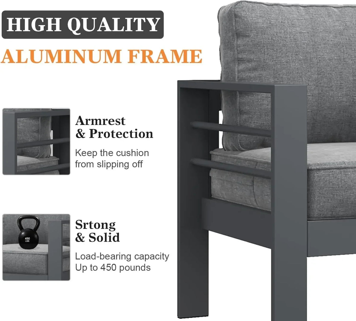 5 Pieces Modern Aluminum Patio Furniture