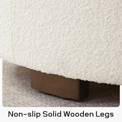 30 Inch Round Storage Ottoman Coffee Table, Modern Boucle with Lift-Off Lid & Solid Wood Legs, Beige