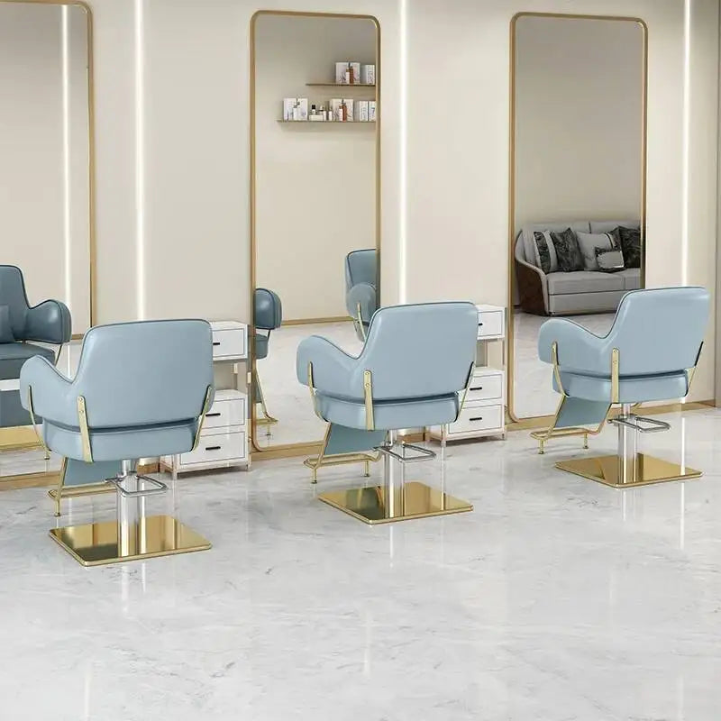 Round Chair Professional Barber Chairs Mirror Hair Salon Women's Beauty Men's Shaving Rotating Ergonomic Wheels Reclining Silla