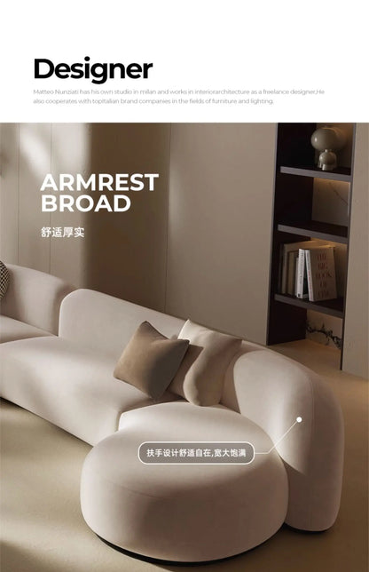 Italian Sofa Living Room Simple Fabric Affordable Luxury Fashion Special-Shaped Arc Cream Style Corner Combination