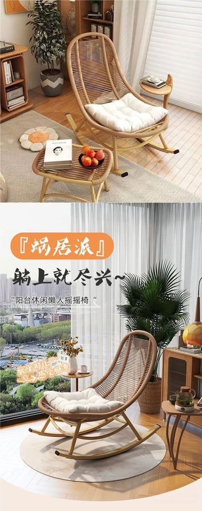 Rattan rocking chair outdoor balcony lounge chair leisure courtyard lazy sofa can lie and sleep outdoor single rattan chair