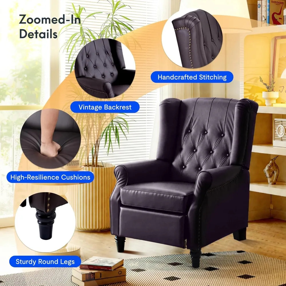 Pushback Recliner Chair for Adults, Mid Century Wingback Accent Chair with Rivet Decoration, Tufted Upholstered Single Sofa