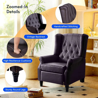 Pushback Recliner Chair for Adults, Mid Century Wingback Accent Chair with Rivet Decoration, Tufted Upholstered Single Sofa