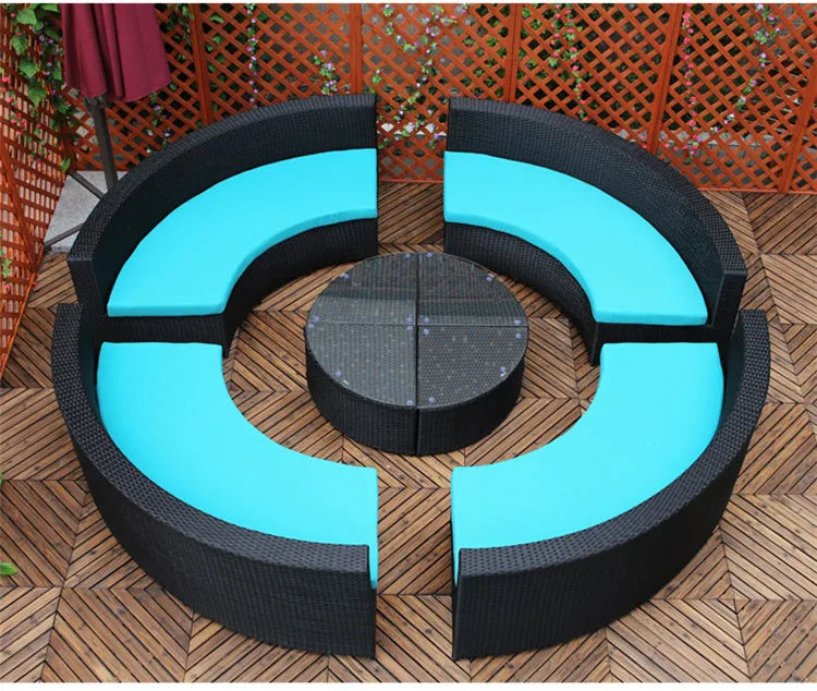 Modern Imitation Rattan Round Sofa Set Outdoor Garden Patio Rattan Woven Sofa Leisure Balcony Rattan Chair Furniture