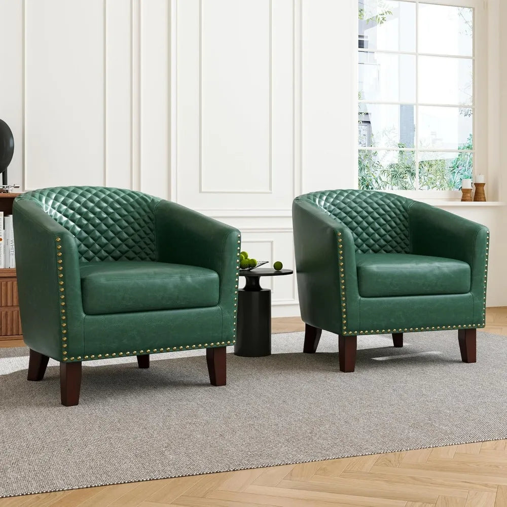 Upholstered Faux Leather Club Chair with Nailed Trim - Comfortable Reading Armchair for Living Room and Bedroom Reception Area