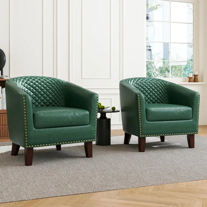 Upholstered Faux Leather Club Chair with Nailed Trim - Comfortable Reading Armchair for Living Room and Bedroom Reception Area