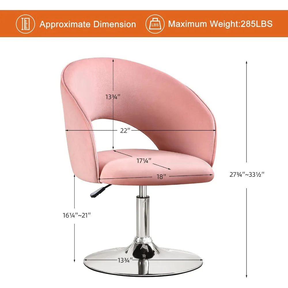 Contemporary Adjustable Height Velvet Swivel Chair for Vanity and Makeup Use