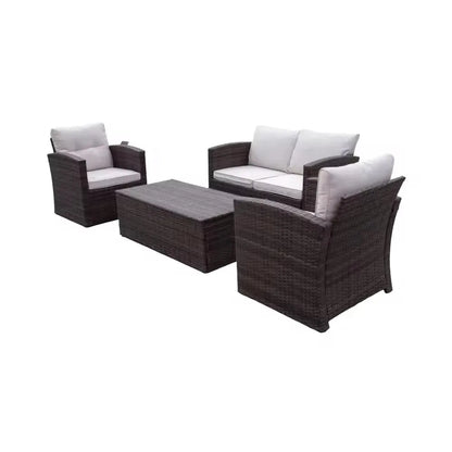 Modern Outdoor Rattan Sofa Set for Patio Balcony Living Room or Courtyard-Woven Wicker Chair Combination for Park Leisure
