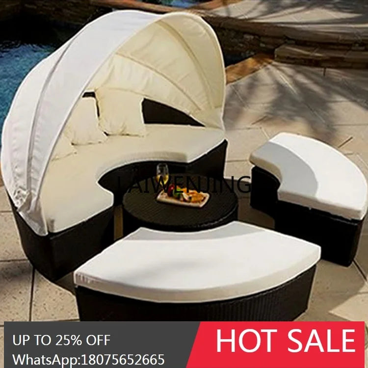 LYN Resort Leisure Rattan Bed Courtyard Shade Sofa Outdoor Round Bed