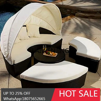 LYN Resort Leisure Rattan Bed Courtyard Shade Sofa Outdoor Round Bed