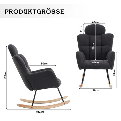 Modern Swing Chair in Teddy Fabric with Tufted Cover Upholstered Seathigh backrest for Living and Bedroom