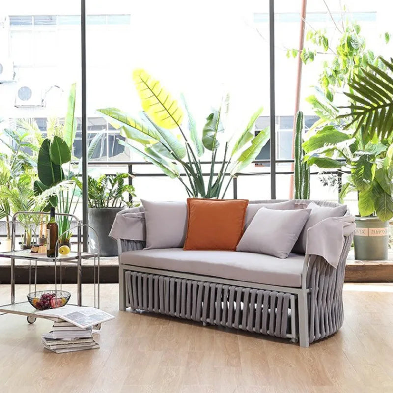 Outdoor circular bed courtyard terrace waterproof and sunscreen aluminum frame structure rope weaving storage