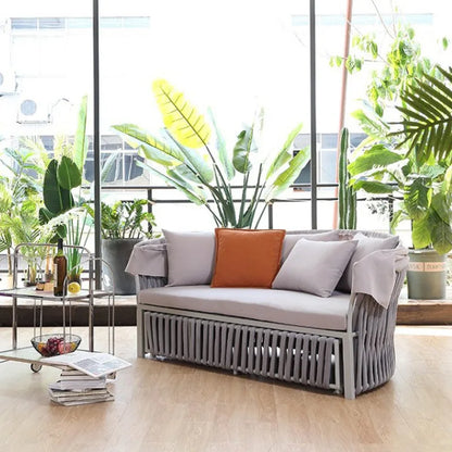 Outdoor circular bed courtyard terrace waterproof and sunscreen aluminum frame structure rope weaving storage