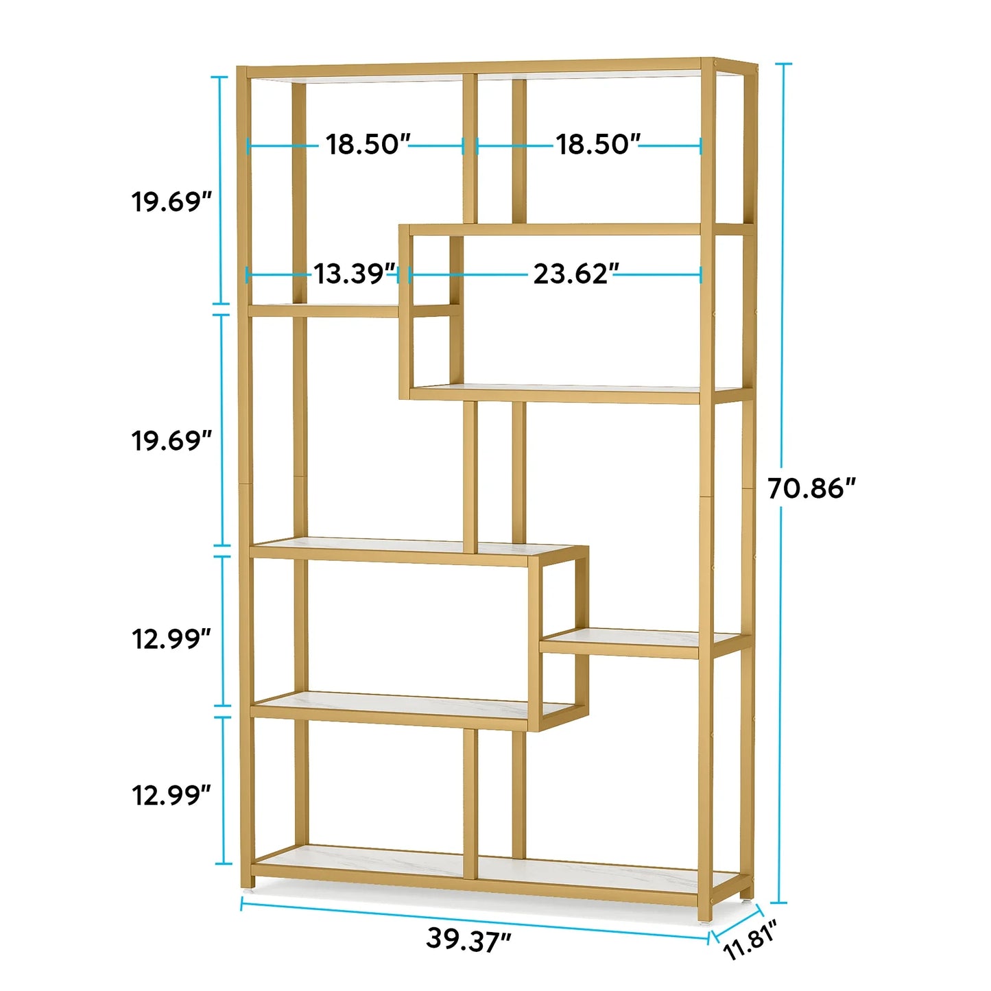 Tribesigns Bookshelf Bookcase, Gold 8-Open Shelf Etagere Bookcase with Faux Marble, Modern Book Shelves Display Shelf