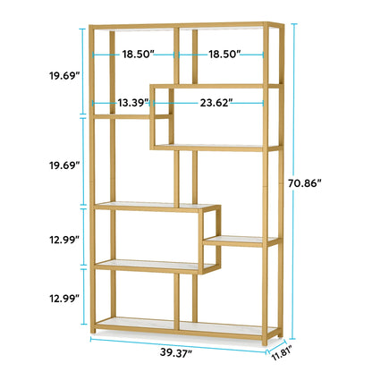 Tribesigns Bookshelf Bookcase, Gold 8-Open Shelf Etagere Bookcase with Faux Marble, Modern Book Shelves Display Shelf
