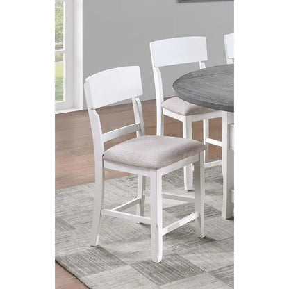 Classic 7-Piece Counter Height Dining Set with Antique White and Gray Table, Lazy Susan, Built-in Leaf, and 6 High Chairs for