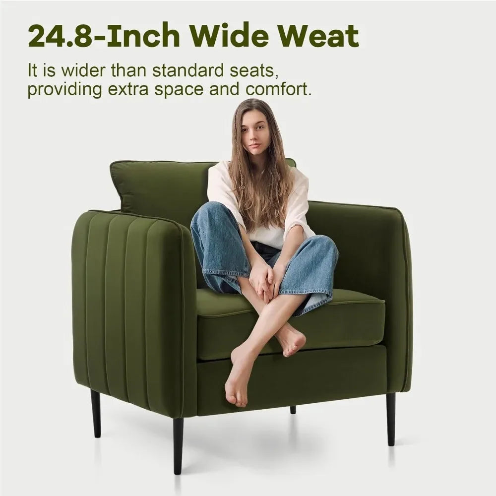 Modern Upholstered Sofa Chair, Velvet Accent Chairs Set of 2, Comfy Armchair with Thick Cushion & Metal Legs, Customized