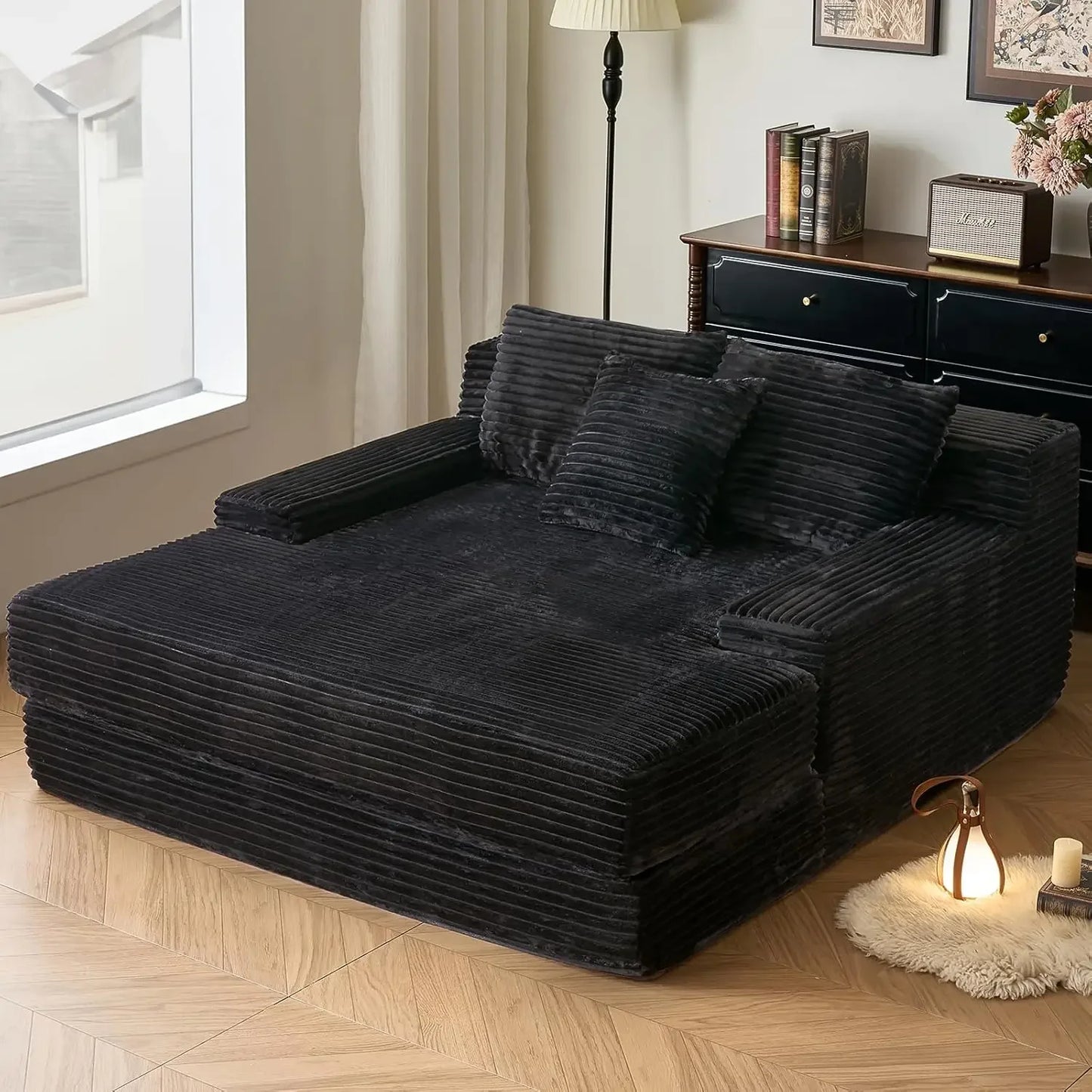 67'' Indoor Chaise Lounge Chair Oversized Upholstered Sofa Bed Modern Deep Seat Comfy Corduroy Sleeper Couch