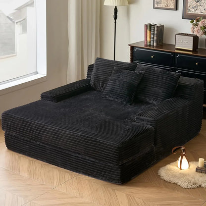 67'' Indoor Chaise Lounge Chair Oversized Upholstered Sofa Bed Modern Deep Seat Comfy Corduroy Sleeper Couch