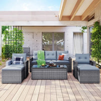 6-Piece All-Weather Wicker PE Rattan Outdoor Patio Dining Sectional Set with Coffee Table and Sofa