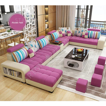 Light Luxury L-Shaped Sofa Set Living Room Furniture High Quality Big Sofa Set Modern Design Wooden Multifunctional Sofa
