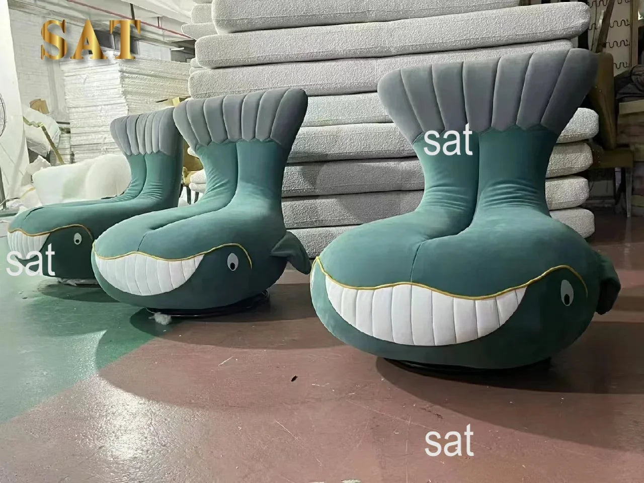 #Shark Model Living Room Sofa Chair Fabric Upholstered Velvet Children's Swivel Lounge Chair