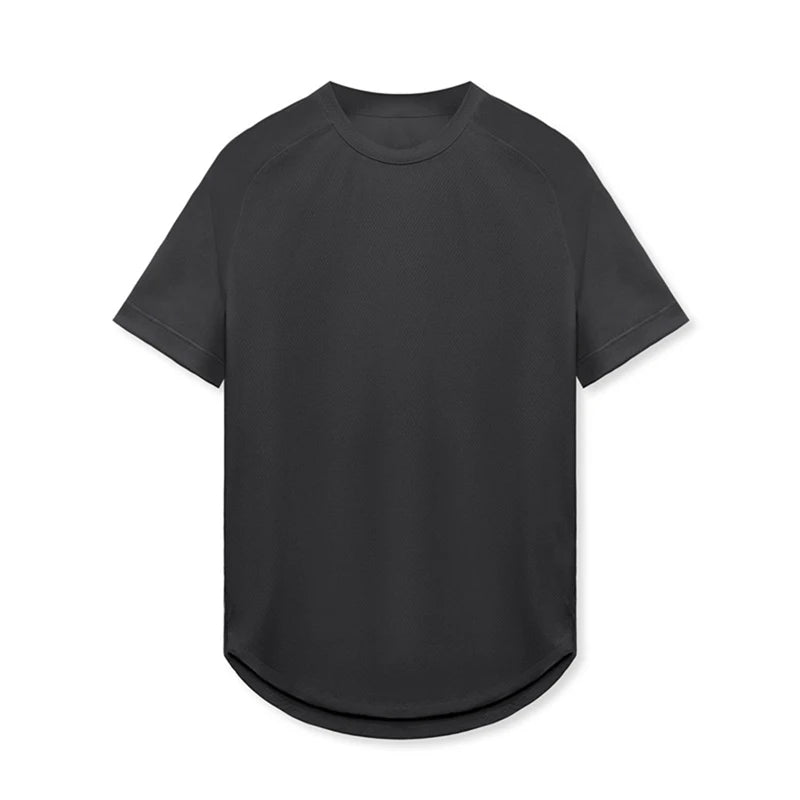 Men Summer Running Shirt Casual Solid Color Round Neck Quick-Drying Short Sleeve Athletic Tops for Streetwear